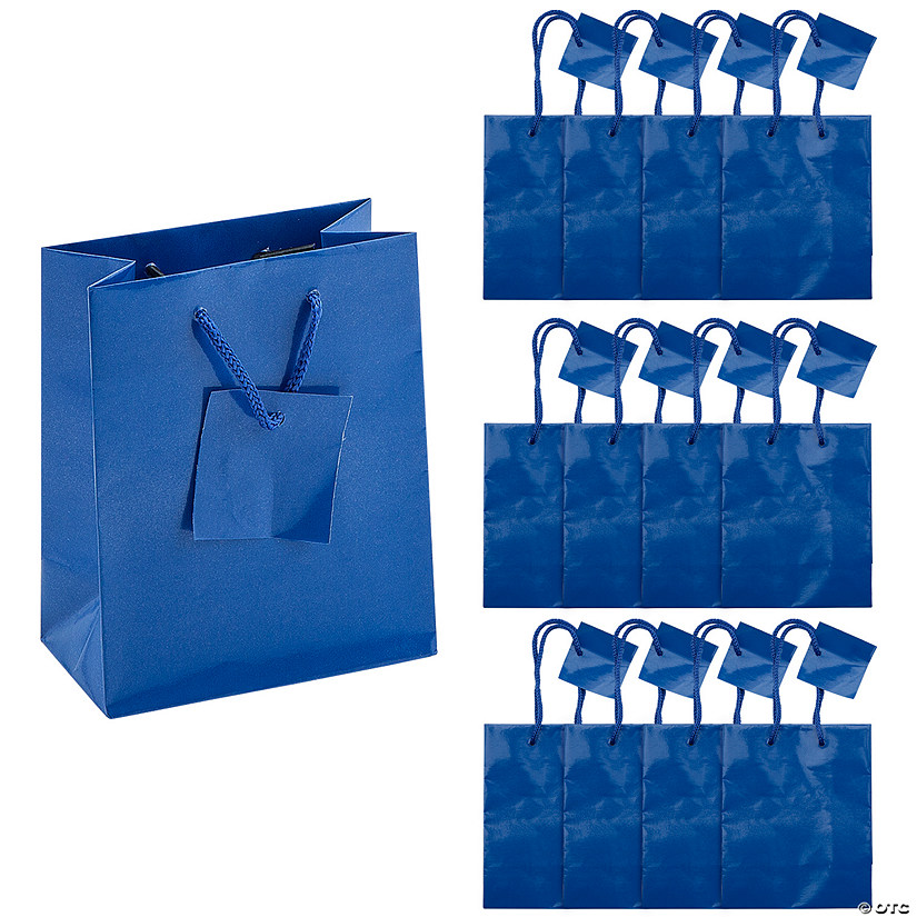 4 1/4" x 5 1/2" Small Royal Blue Paper Gift Bags with Tag - 12 Pc. Image