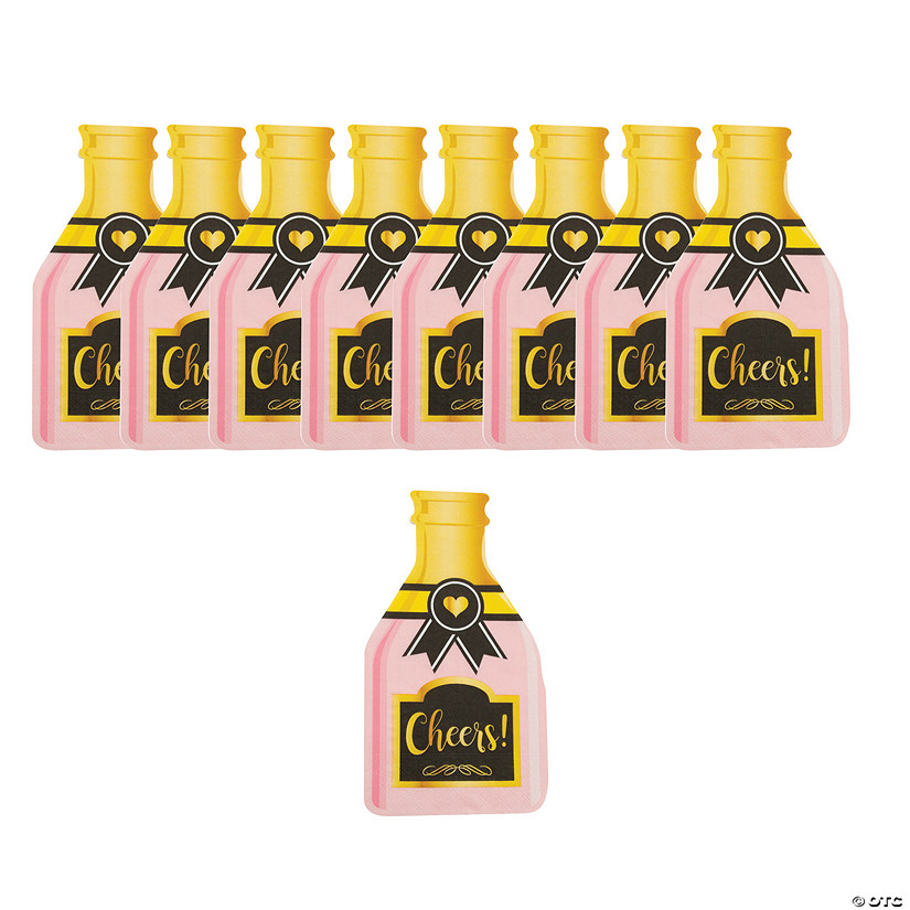 4 1/4" x 7 1/2" Bulk 48 Ct. Champagne Bottle-Shaped Pink & Gold Paper Napkins Image
