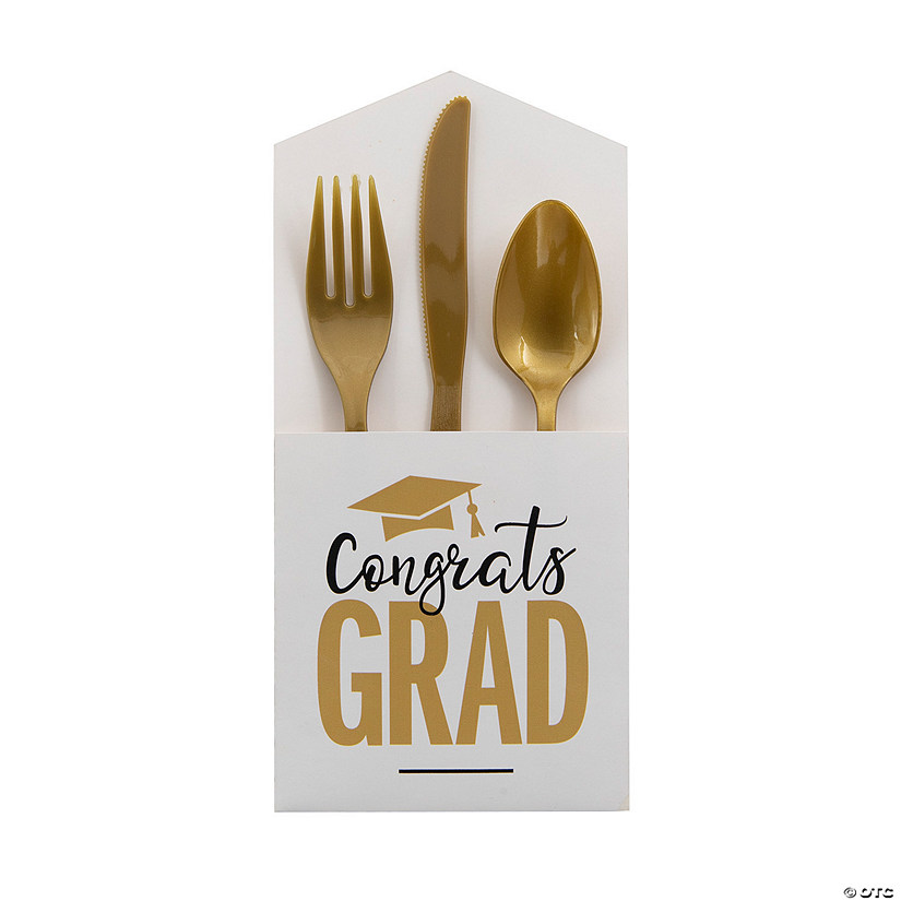 4 1/4" x 8 3/4" Bulk 50 Ct. Congrats Grad Paper Cutlery Holders Image
