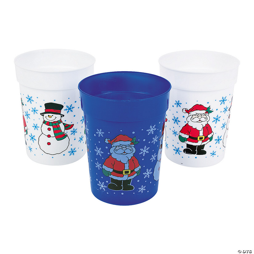 4" 10 oz. Holiday Snowman & Santa Claus Reusable BPA-Free Plastic Cups - 12 Ct. Image