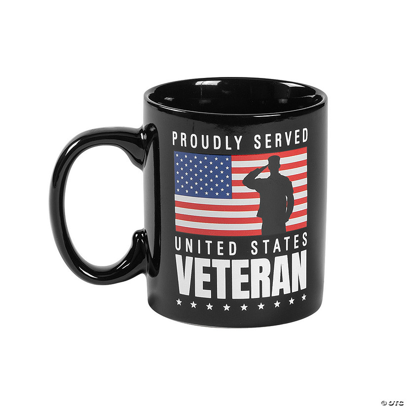 4" 12 oz. Saluting Veteran American Flag Reusable Ceramic Coffee Mug Image