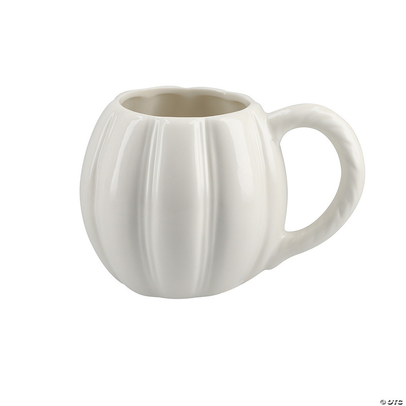 4" 16 oz. Fall-Themed White Ceramic Pumpkin Mugs - 4 Pc. Image