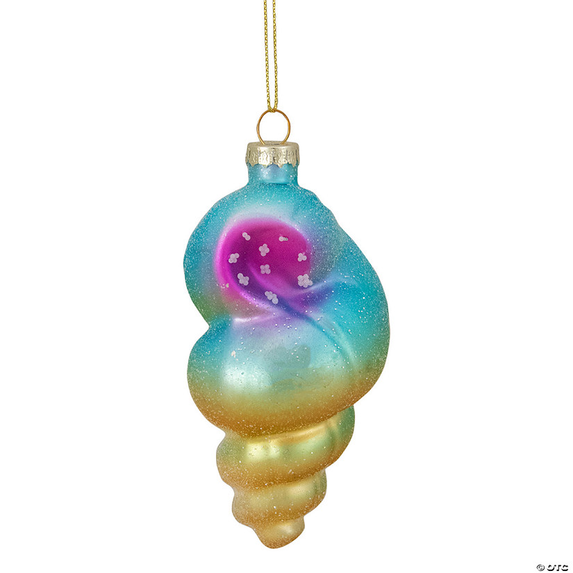 4.25" Blue and Pink Seashell Glass Christmas Ornament Image