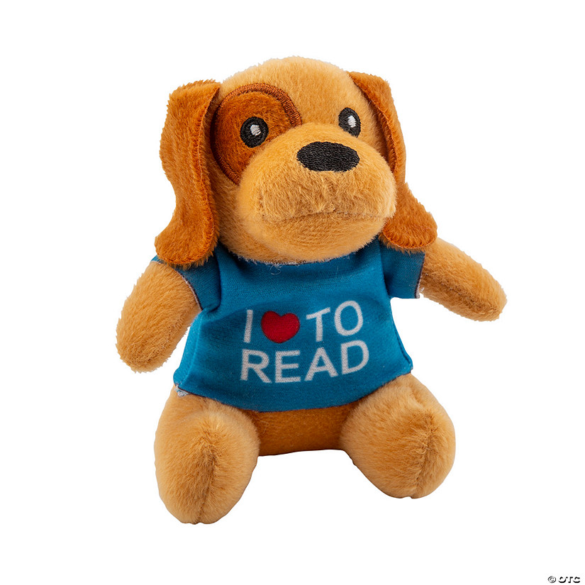 4 3/4" Stuffed Puppies with I Love to Read Blue T-Shirt - 12 Pc. Image
