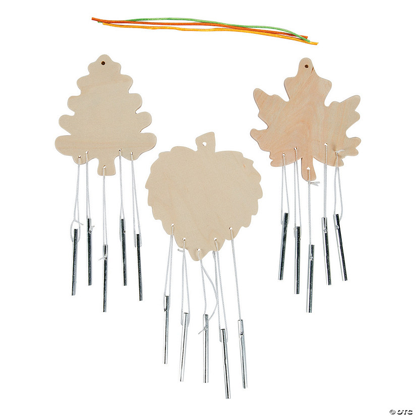 4 3/4" x 10" DIY Unfinished Wood Leaf-Shaped Wind Chimes - 12 Pc. Image