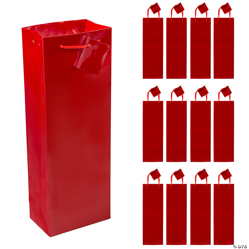4 3/4" x 3" x 14" Red Paper Wine Gift Bags with Tags - 12 Pc. Image