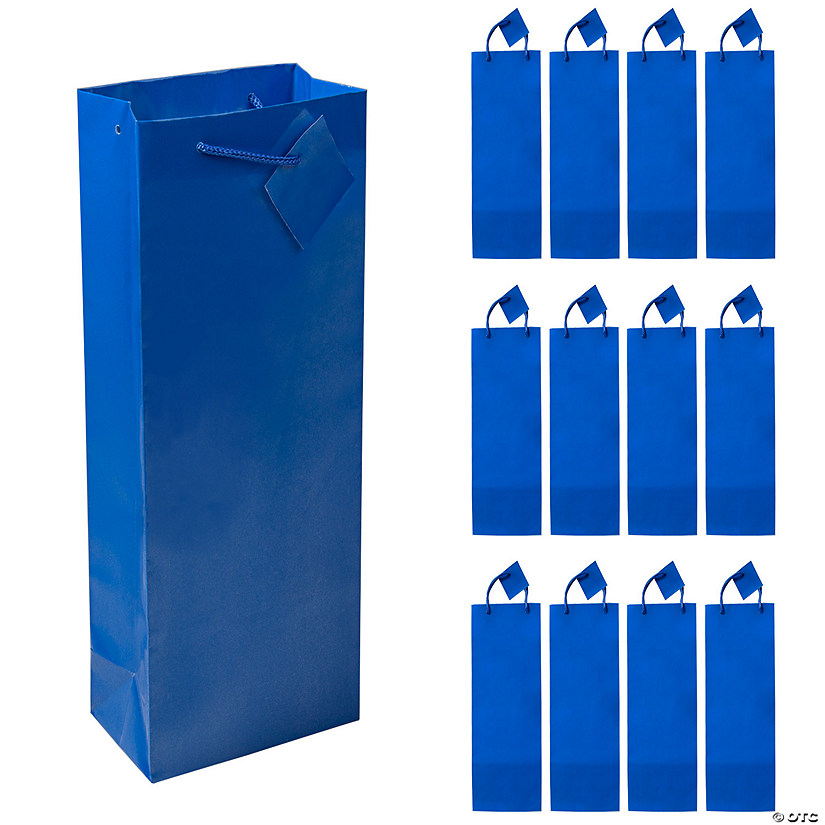 4 3/4" x 3" x 14" Royal Blue Paper Wine Gift Bags with Tags - 12 Pc. Image
