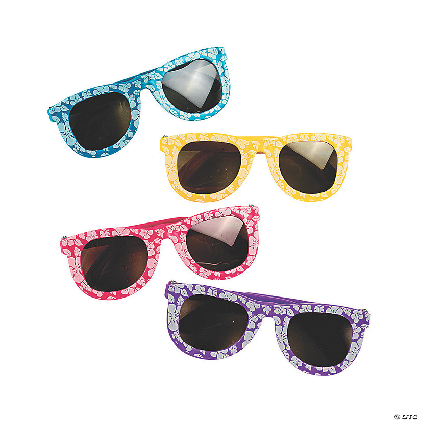 4 3/4" x 4 3/4" Kids Hibiscus Patterned Plastic Sunglasses - 12 Pc. Image