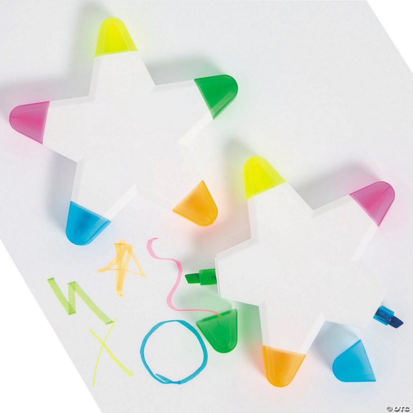 4" 5-Color Star-Shaped Highlighter Sets - 12 Pc. Image