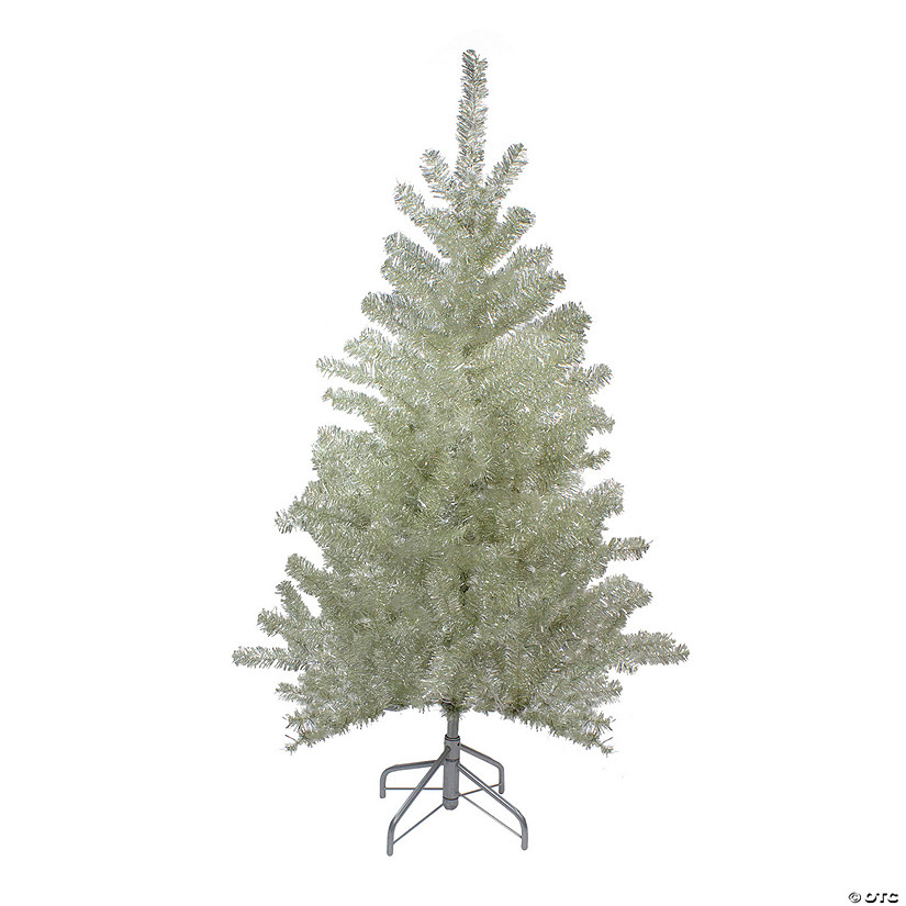 4.5' Metallic Platinum Artificial Tinsel Christmas Tree - Unlit Image