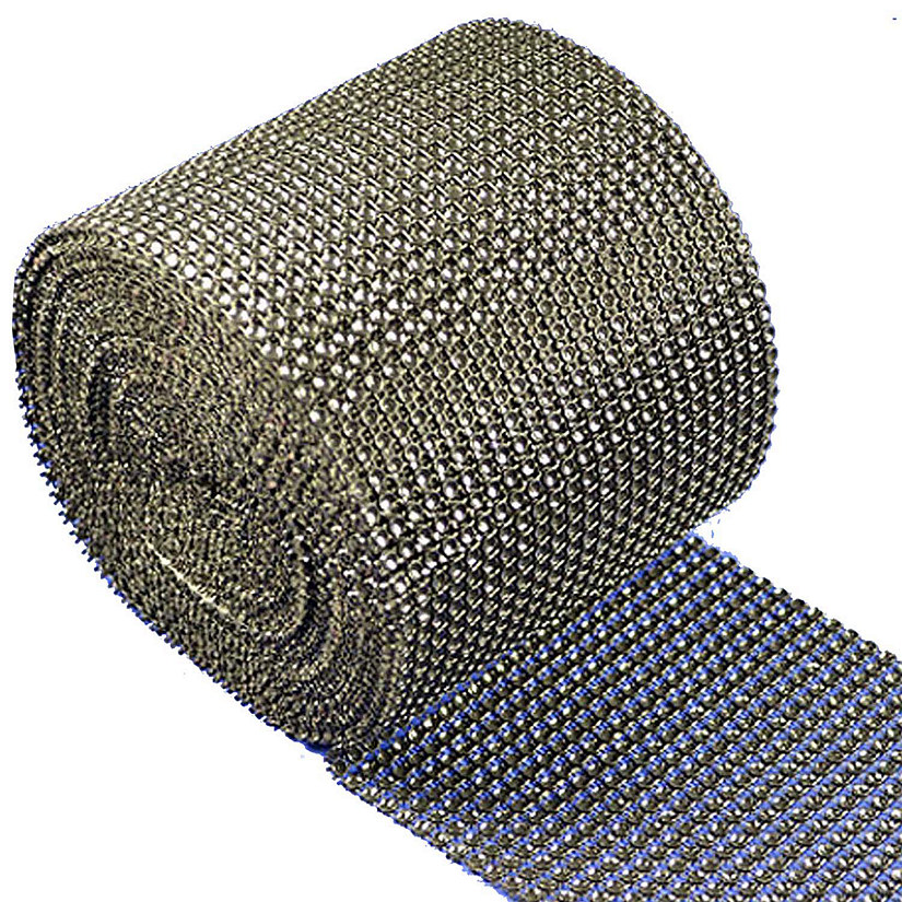 4.5" x 10 yards 24 Rows Black with Silver Diamond Mesh Wrap Image