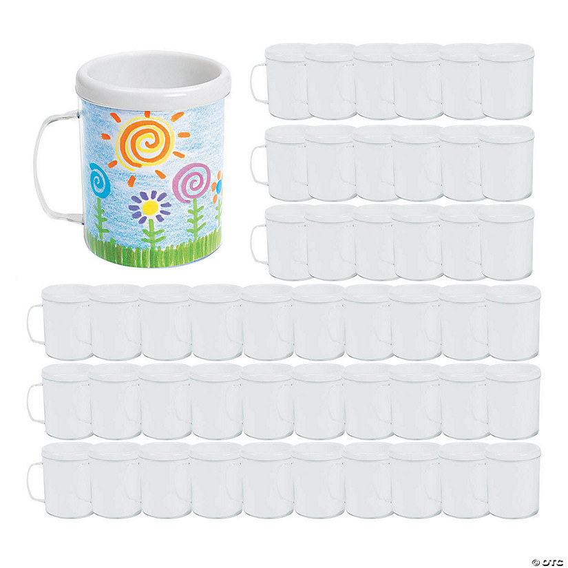 4" 8 oz. Bulk 48 Pc. DIY Clear BPA-Free Plastic Mugs with White Paper Inserts Image