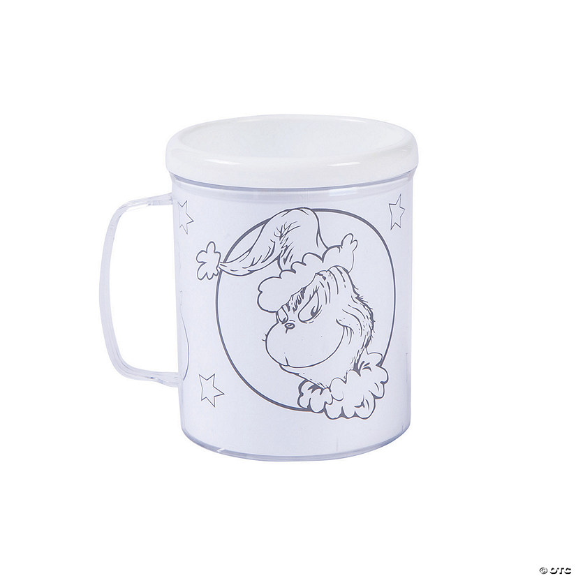 4" 8 oz. Color Your Own Dr. Seuss&#8482; The Grinch Reusable BPA-Free Plastic Mugs - 12 Ct. Image