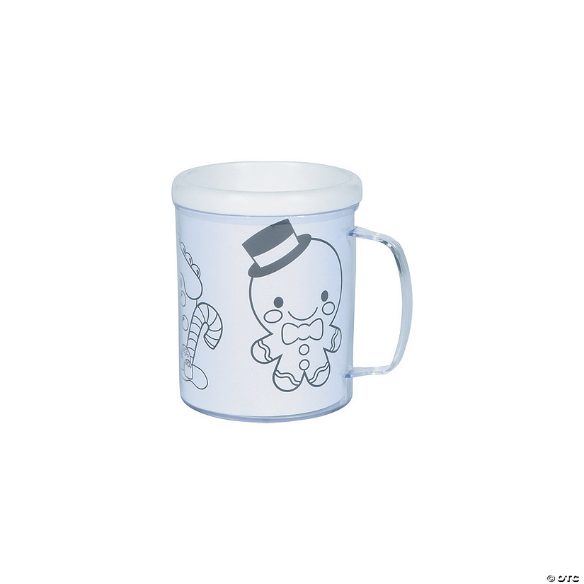 4" 8 oz. Color Your Own Gingerbread Reusable BPA-Free Plastic Mugs - 12 Ct. Image