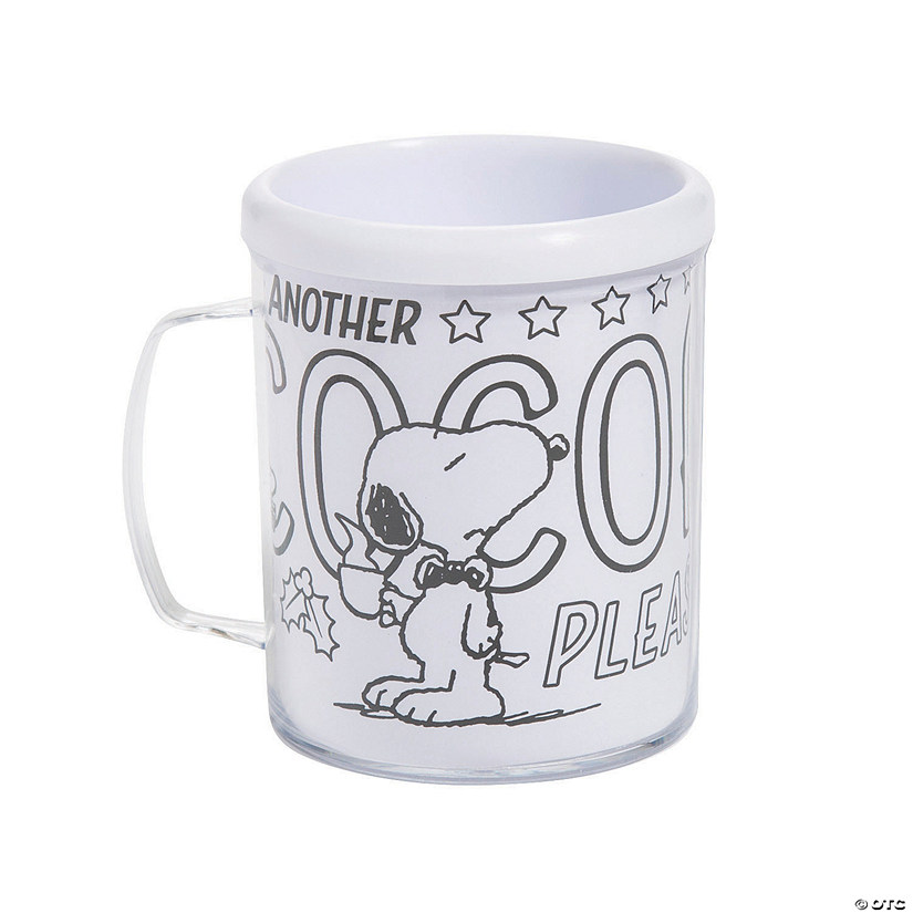 4" 8 oz. Color Your Own Peanuts<sup>&#174;</sup> Another Cocoa Please BPA-Free Plastic Mugs - 12 Ct. Image