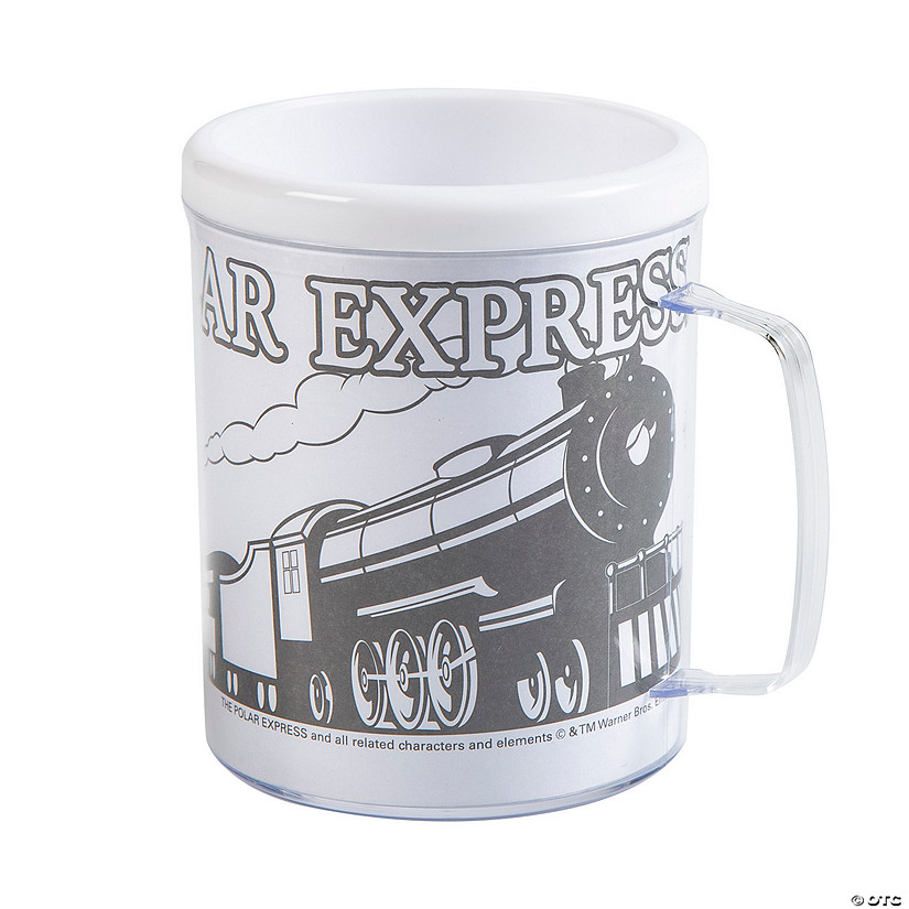 4" 8 oz. Color Your Own The Polar Express&#8482; Reusable BPA-Free Plastic Mugs - 12 Ct. Image