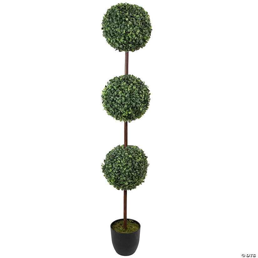 4' Artificial Two-Tone Boxwood Triple Ball Topiary Tree with Round Pot  Unlit Image