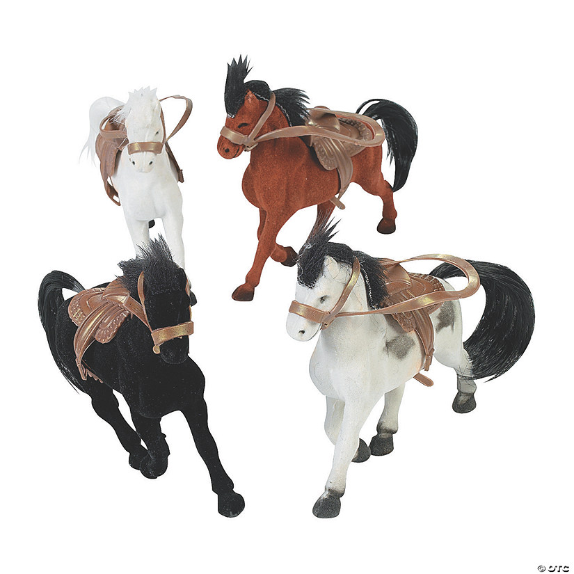 4" Assorted Flocked Galloping Horses with Plastic Saddle - 12 Pc. Image