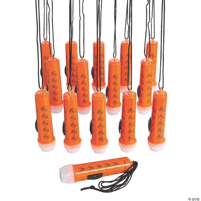 4" Bulk 144 Pc. Mini Halloween Orange Flashlights on a 30" Rope Image