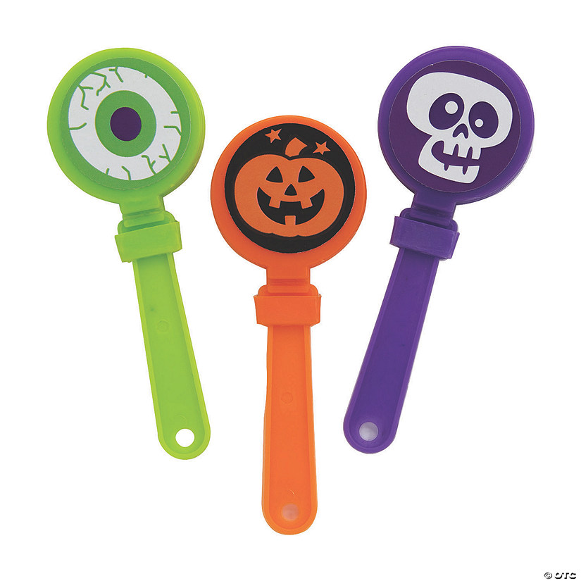 4" Bulk 48 Pc. Mini Halloween Eyeball, Pumpking & Skull Plastic Hand Clappers Image