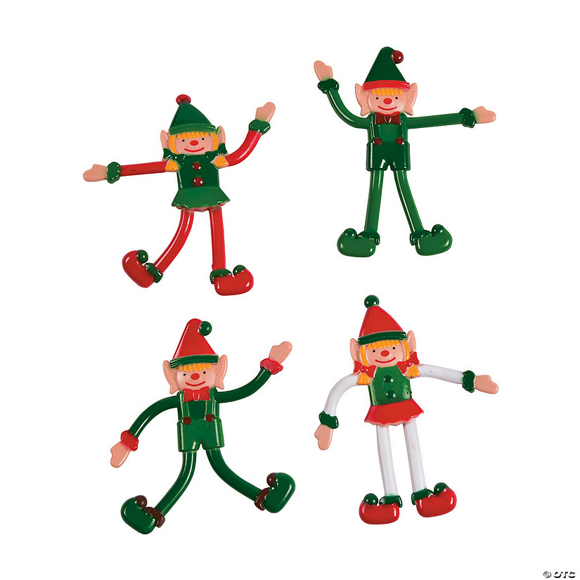 4" Christmas Elf Green & Red Vinyl Bendables - 24 Pc. Image