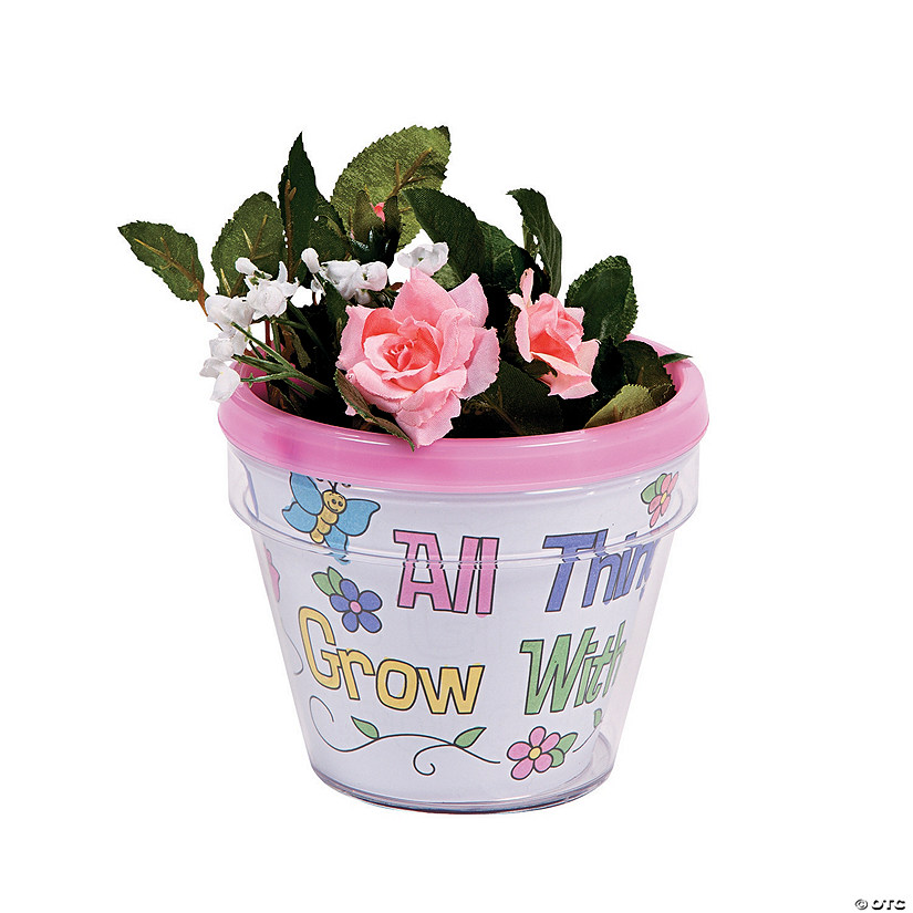 4" Color Your Own Growing in God&#8217;s Grace Flower Pots - 12 Pc. Image