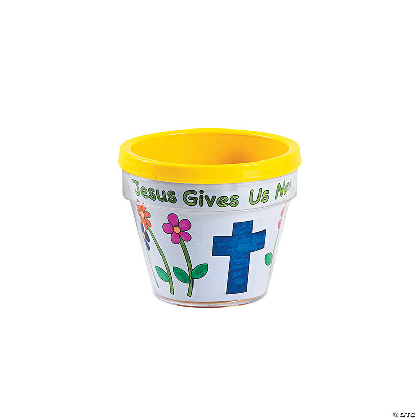 4" Color Your Own Jesus Gives Us New Life Plastic Flower Pots - 12 Pc. Image