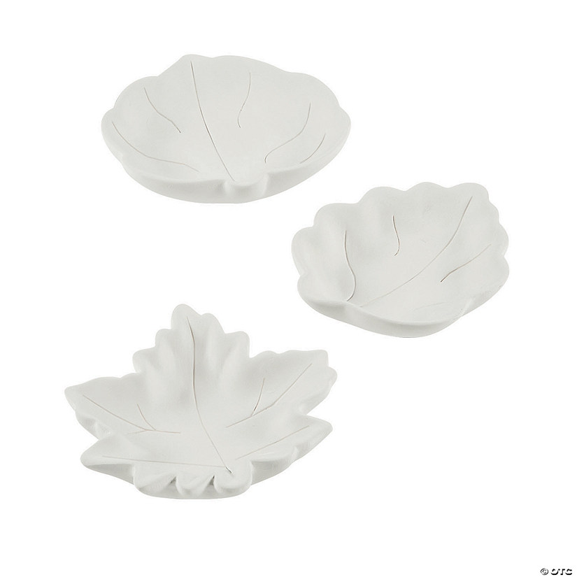 4" DIY Mini White Ceramic Leaf-Shaped Bowls - 12 Pc. Image