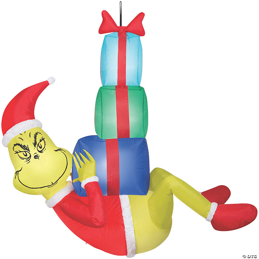 4 Ft. Airblown<sup>&#174;</sup> Blowup Inflatable Hanging Grinch with Presents & Built-In Lights Christmas Outdoor Yard Decoration Image
