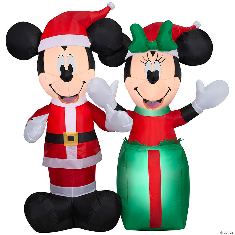 4 Ft. Airblown<sup>&#174;</sup> Blowup Inflatable Santa Mickey & Minnie with Built-In Lights Christmas Outdoor Yard Decoration Image