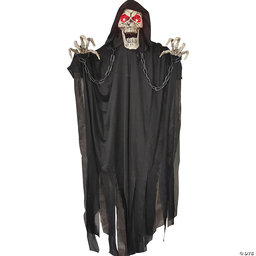 4 Ft. Animated Light-Up Hanging Skeleton Ghost with Chains Decoration Image