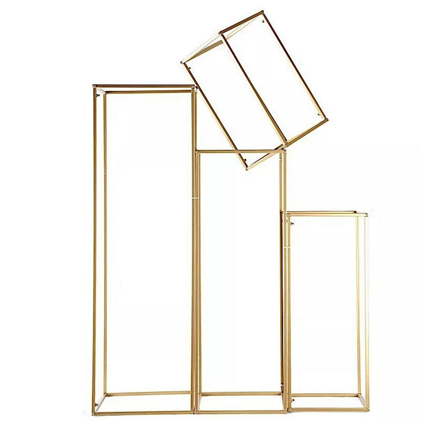 4 Gold Matte Metal Geometric Rectangular Stands Flower Vase Image