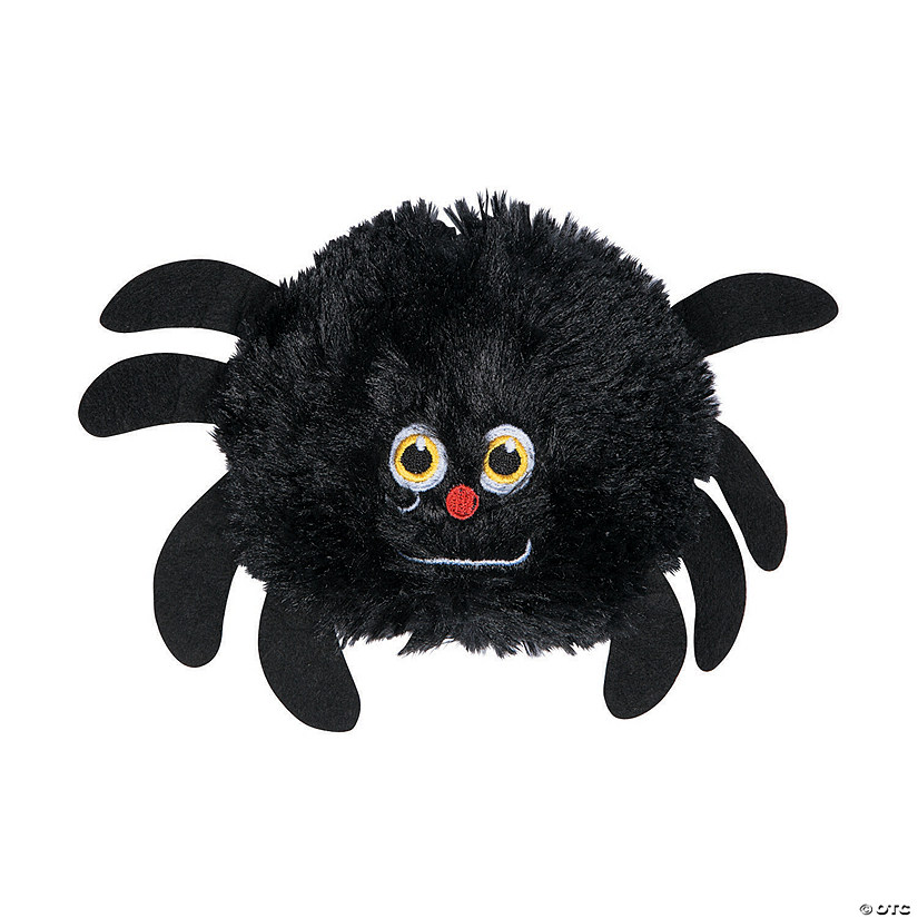 4" Halloween Fuzzy Black Stuffed Happy Spiders - 12 Pc. Image