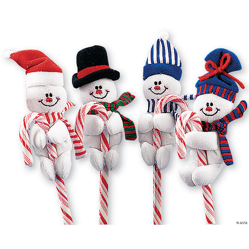 4" Happy Snowman with Hat & Scarf Fuzzy Fleece Candy Cane Huggers - 12 Pc. Image