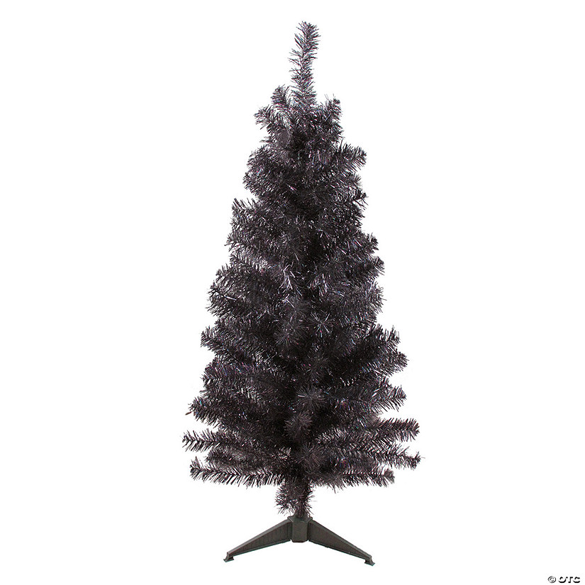 4' Holographic Brown Slim Artificial Tinsel Christmas Tree - Unlit Image