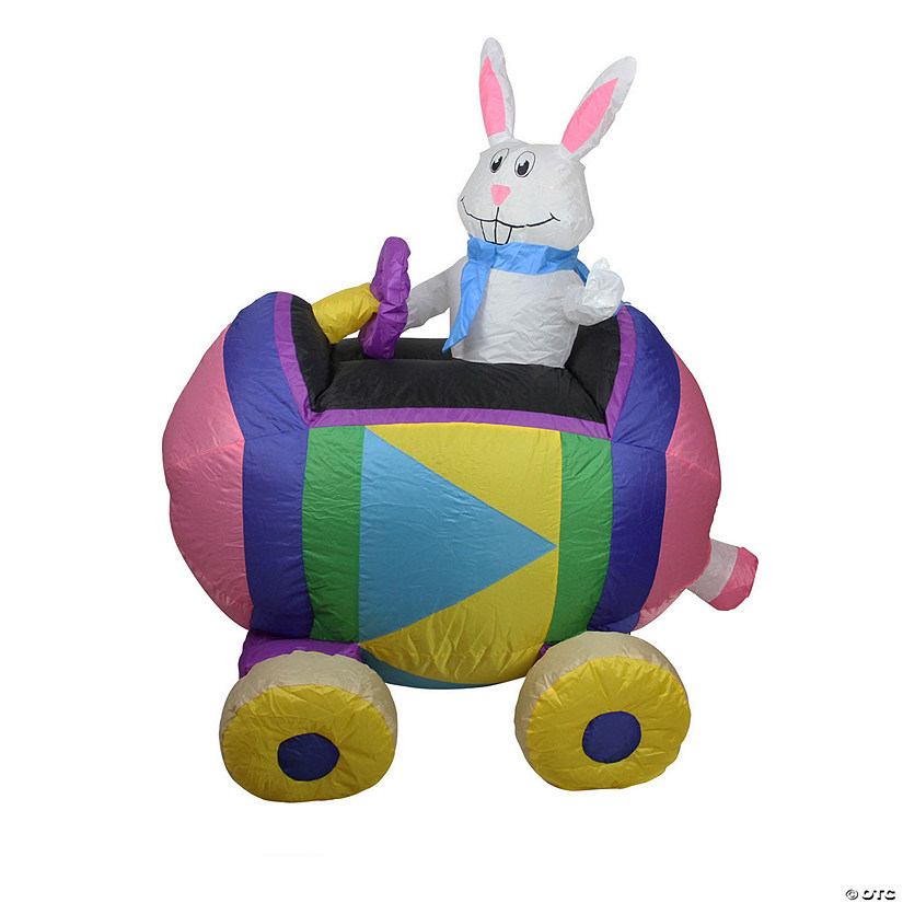 4' Inflatable Easter Bunny Driving an Egg Car Outdoor Decoration Image