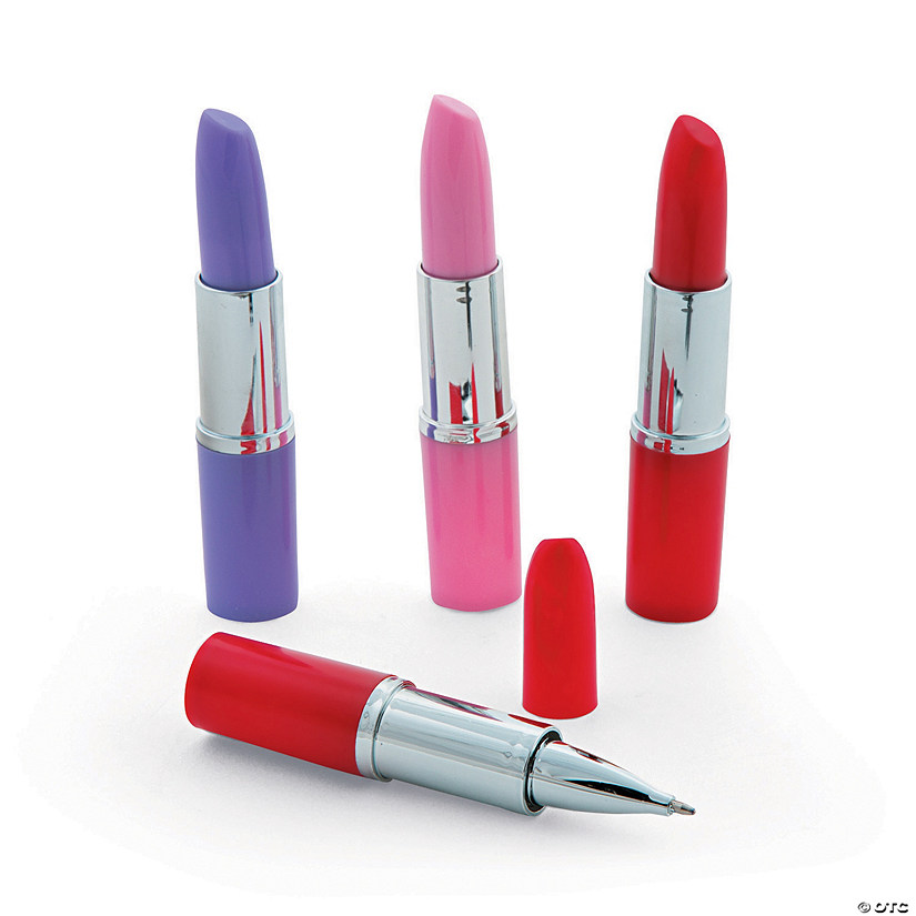 4" Lipstick Container-Shaped Purple, Pink & Red Plastic Pens - 12 Pc. Image