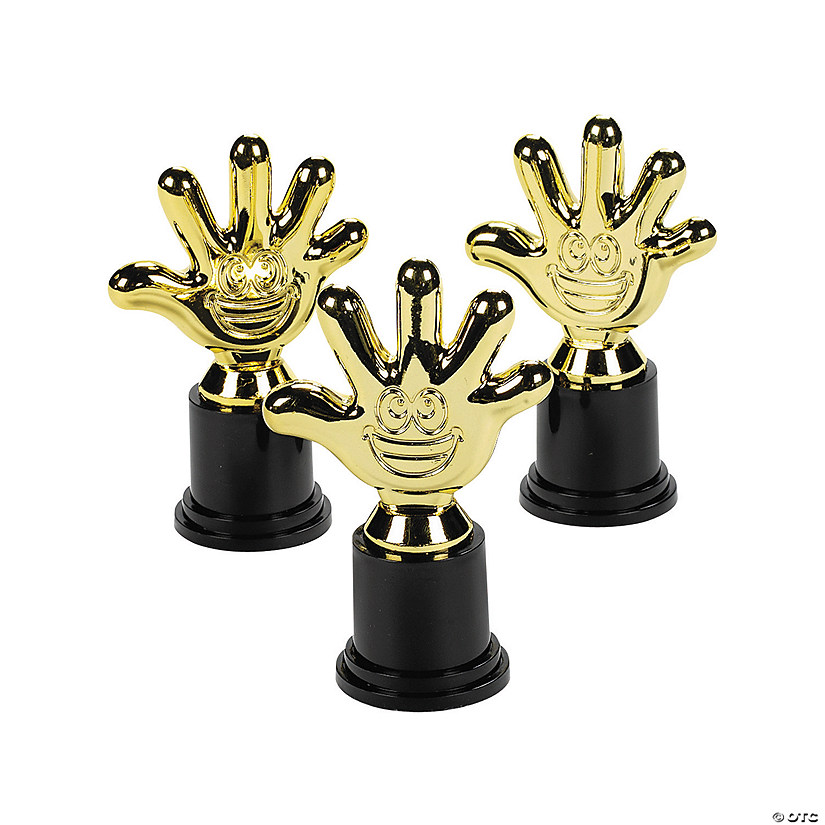 4" Mini Happy High Five Gold & Black Plastic Trophies - 12 Pc. Image