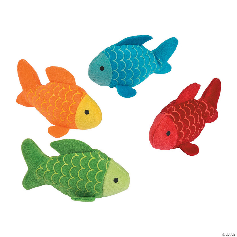 4" Mini Little Fisherman Green, Orange, Blue & Red Stuffed Fish - 12 Pc. Image