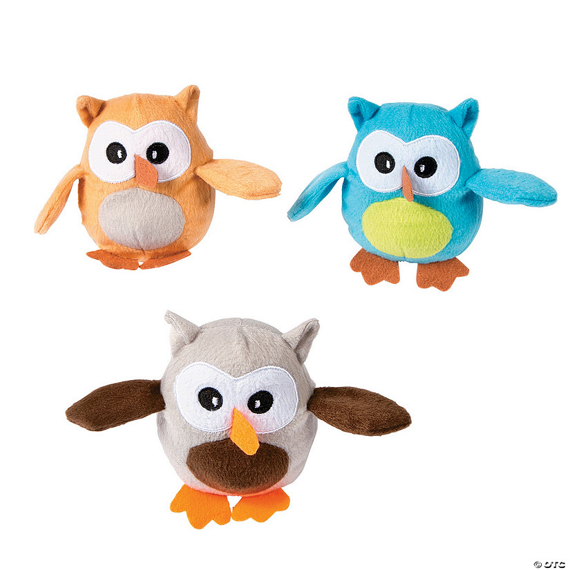 4" Mini Plump Bright Colors Stuffed Owl Character Toys - 12 Pc. Image