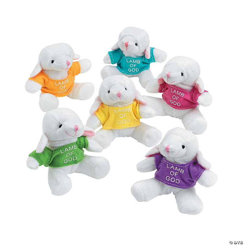 4" Mini Religious Lamb of God T-Shirts Stuffed Lambs - 12 Pc. Image