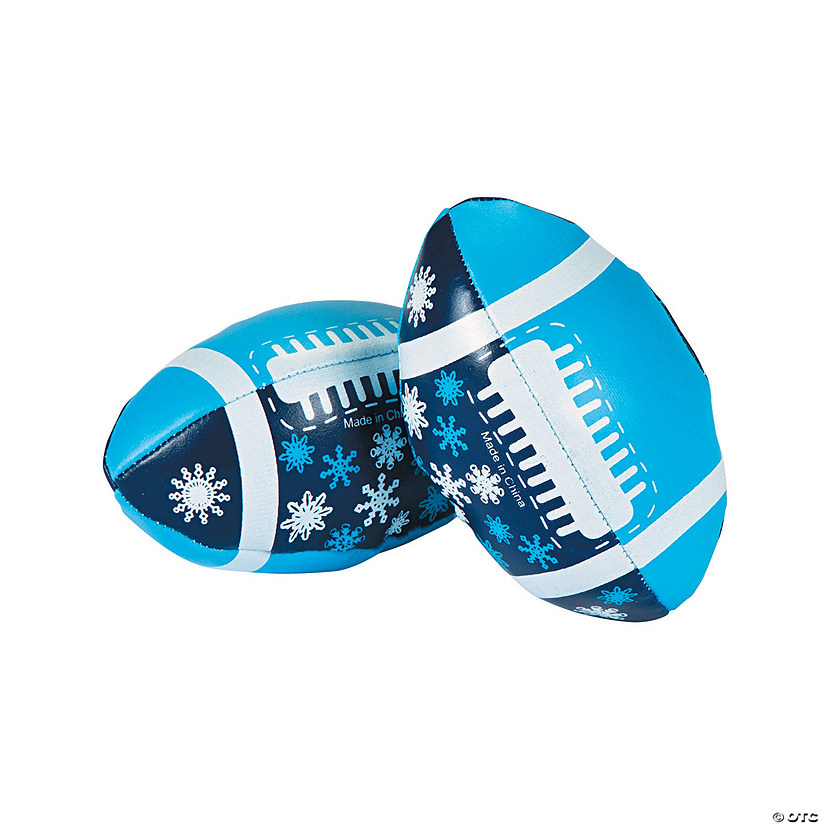 4" Mini Snowflake Blue & White Foam Footballs - 12 Pc. Image