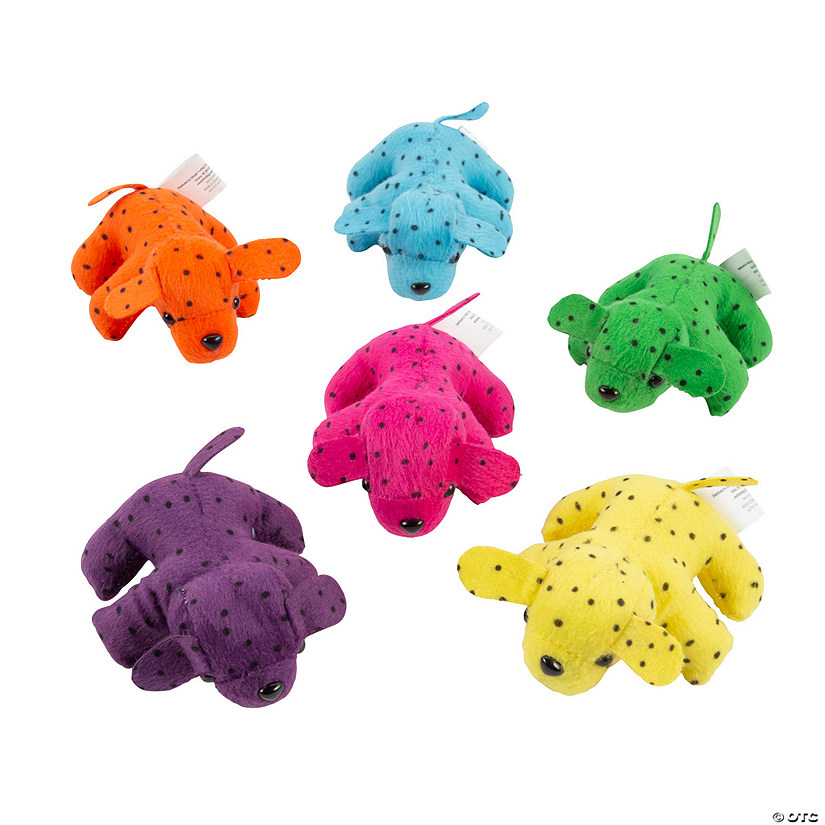 4" Mini Spotted Neon Solid Color Stuffed Dogs - 12 Pc. Image
