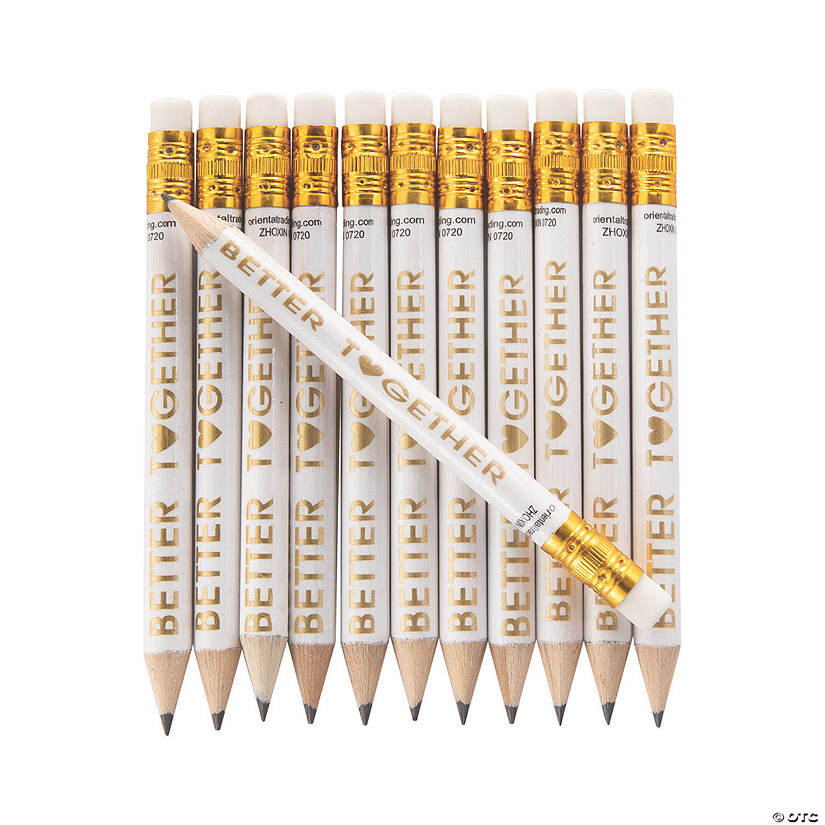 4" Mini White & Gold Better Together Wedding Wood Pencils - 24 Pc. Image