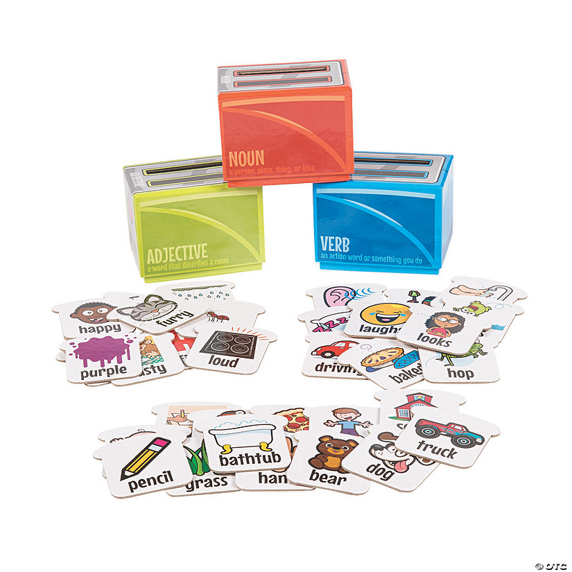 4" Nouns, Verbs & Adjectives Cardboard Sorting Boxes with Word Cards Image