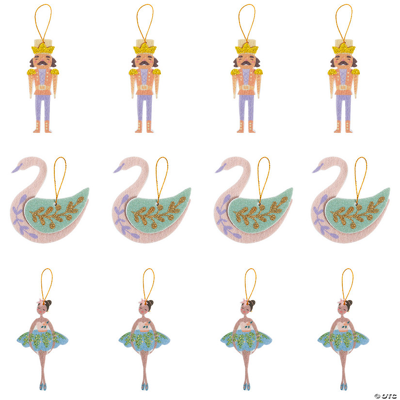 4&quot; Once Upon a Snowfall Swan, Ballerina &amp; Nutcracker Felt Christmas Ornaments &amp;#8211; 12 Pc. Image