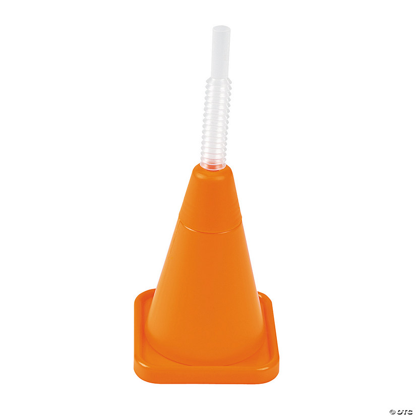 4 oz. Construction Cone Molded Reusable BPA-Free Plastic Cups with Lids & Straws - 8 Ct. Image