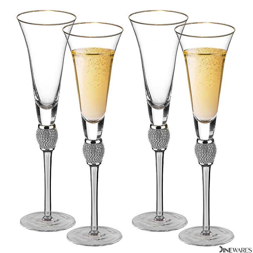 4 Pc Silver-Rimmed Champagne Glasses Image