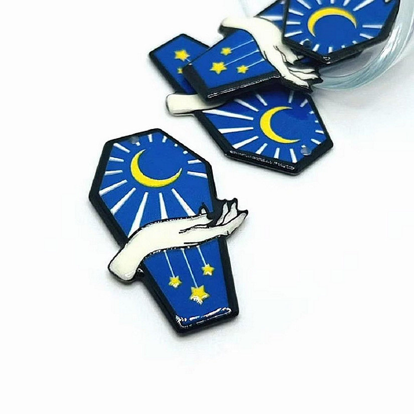4 Pcs Blue Coffin with Moon Charms Image