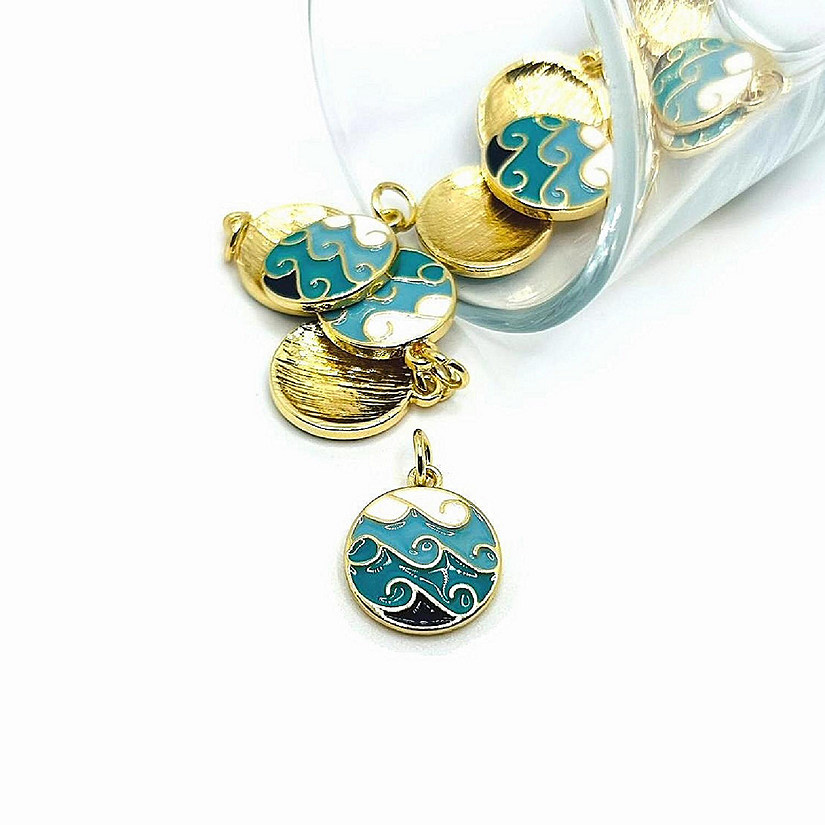 4 Pcs Blue Enamel Ocean Wave Charms Image